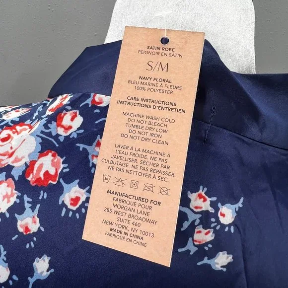 Morgan Lane Satin Robe Blue Floral Rose Print size S/M FabFitFun NWT - Picture 5 of 6